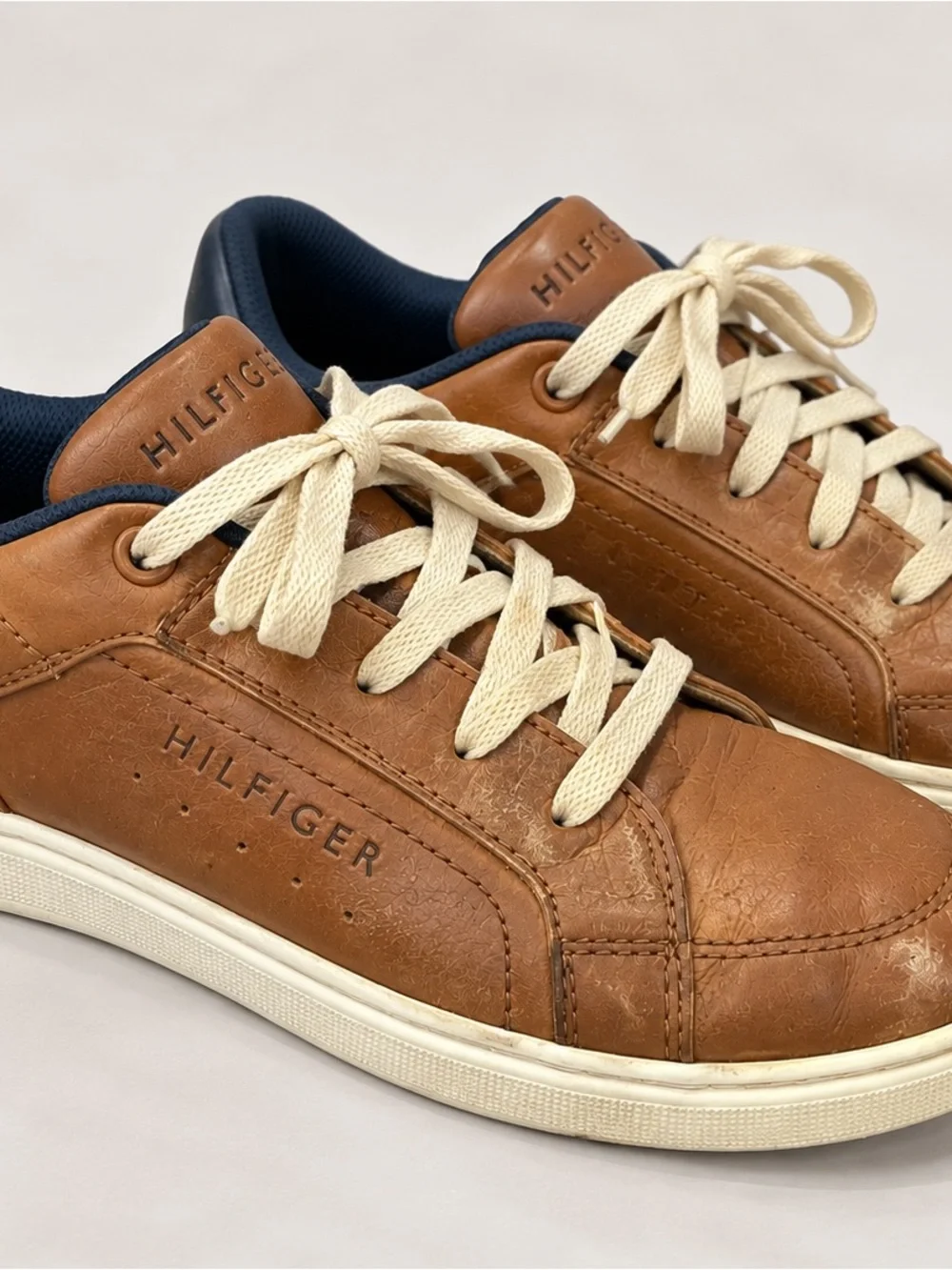 Tommy Hilfiger Kids Brown Leather Sneakers Preppy Classic Casual Lace Up Shoes
